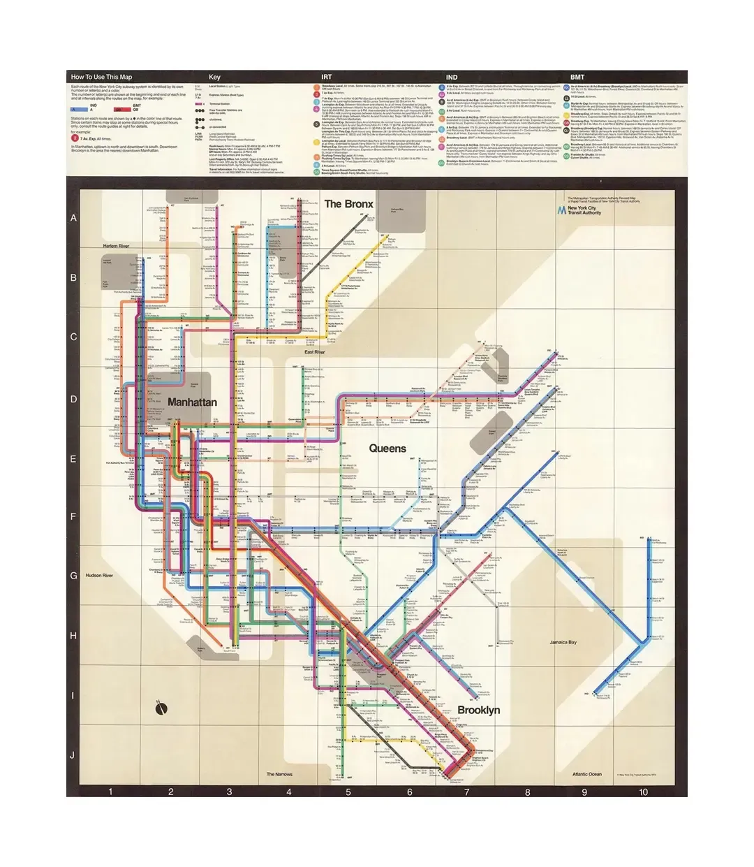 Mapa del metro de NYC, 1972. Imagen: NYC URBANISM LLC. creatyum-media-massimo-vignelli-nyc-subway-diagram-1972