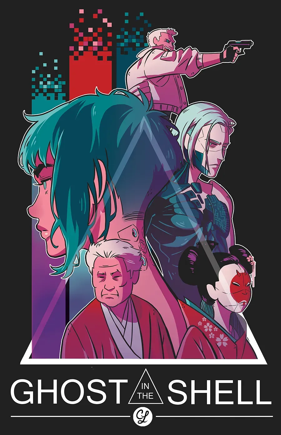 Charles Perdomo: Motoko, Batou, Kuze, Daisuke & Robogeisha. creatyum-ilustraciones-ghost-in-the-shell-08